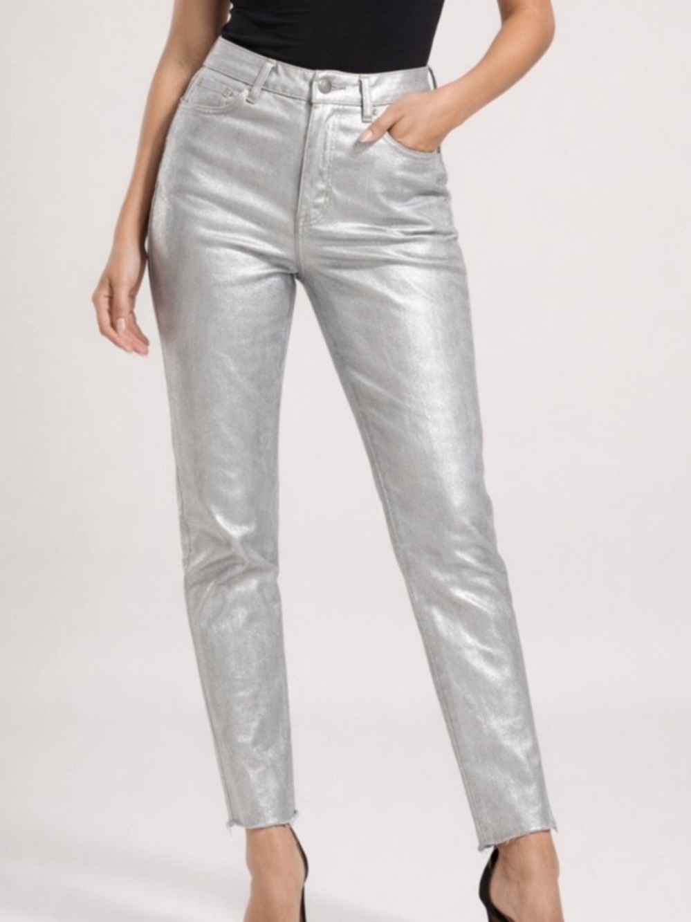 NWT Kut from the Kloth silver metallic Charlize high rise size 10